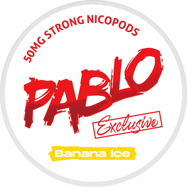 Pablo Banana Ice 30mg nicotine pouches can – banana and mint flavor, slim, tobacco-free, strong nicotine.