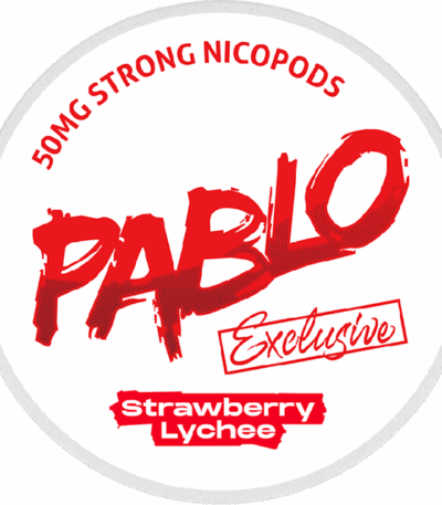 Pablo Strawberry Lychee 30mg nicotine pouches can – fruity blend of strawberry, lychee, and mint, tobacco-free slim pouch.