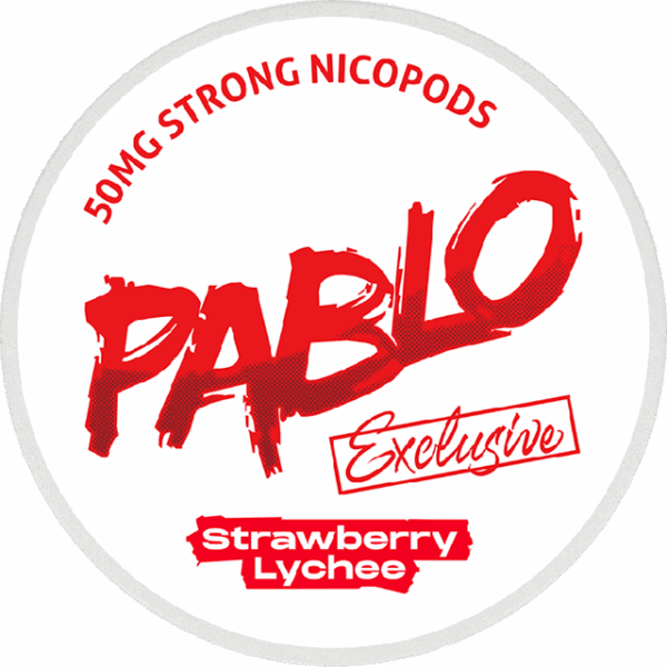 Pablo Strawberry Lychee 30mg nicotine pouches can – fruity blend of strawberry, lychee, and mint, tobacco-free slim pouch.