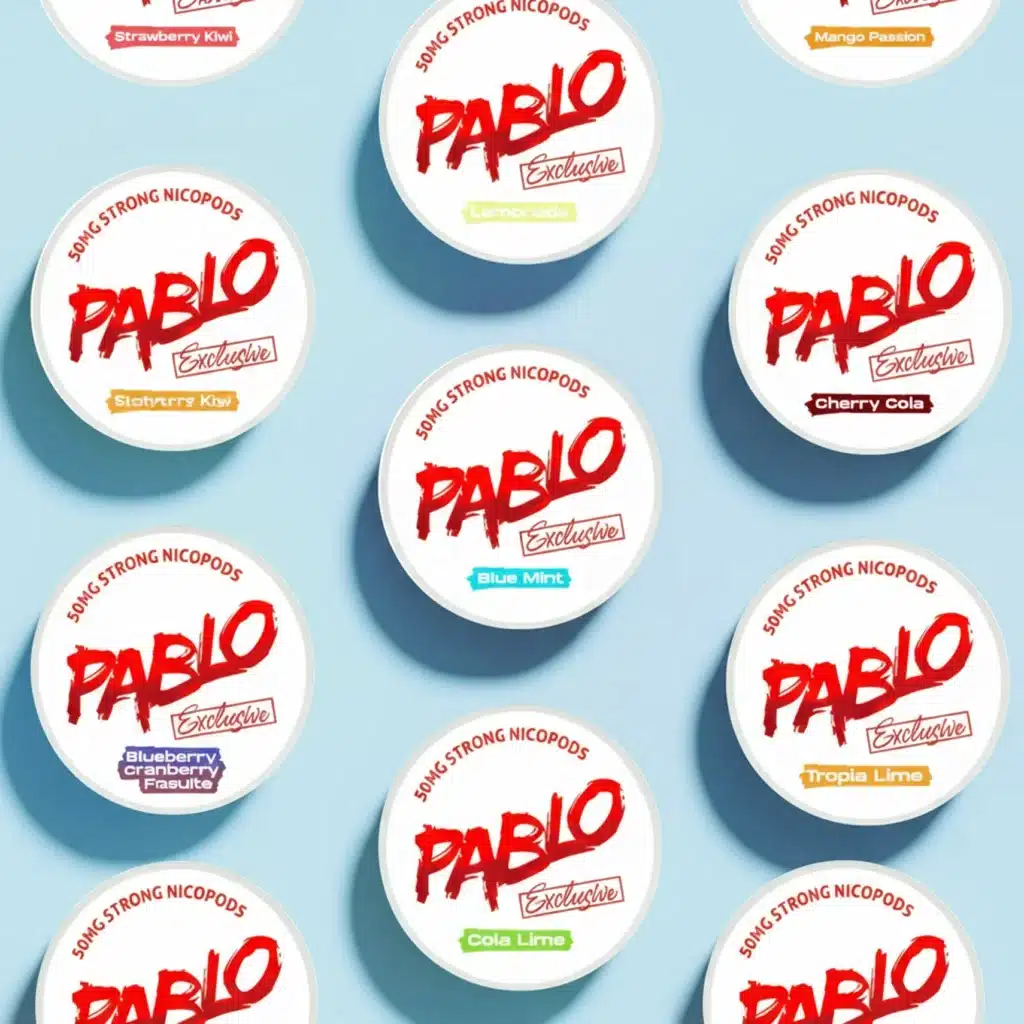 Top Pablo Flavors 2025 lineup showing fruity and mint pouches